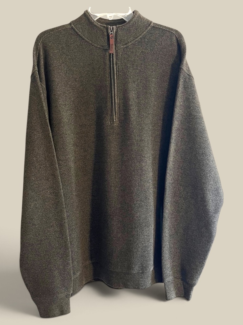 Woolrich Espresso Brown Micro-Waffle Weave Quarter Zip Cotton Sweater Size XL
